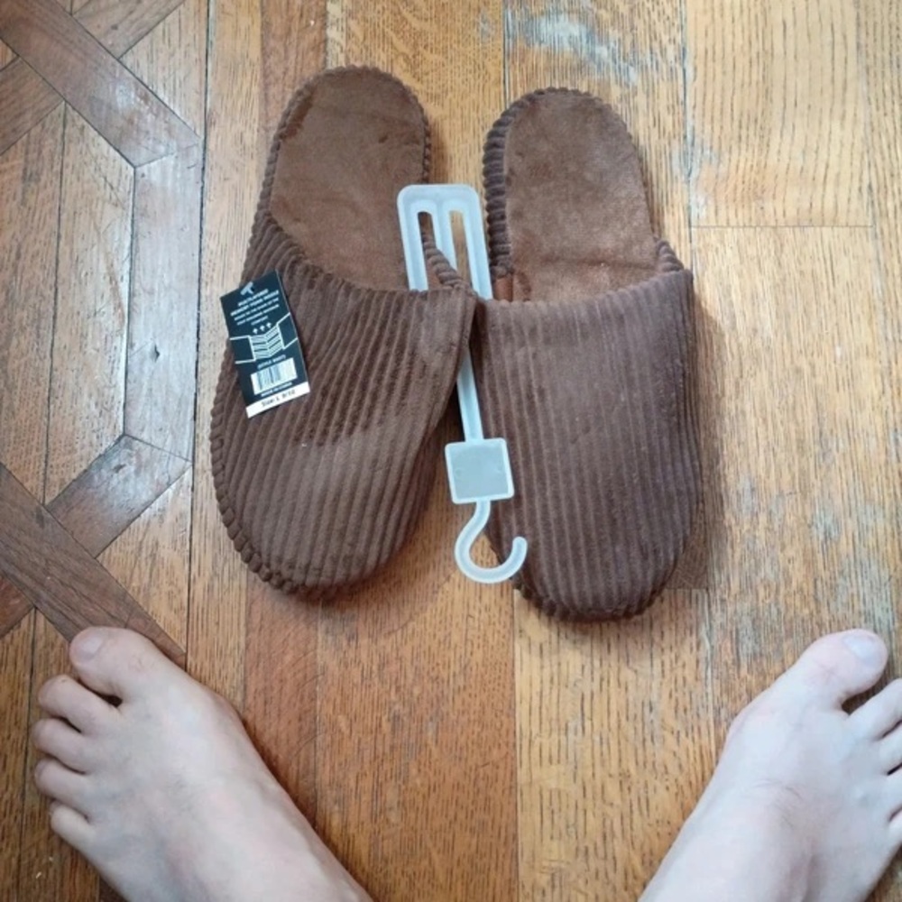 Brown Corduroy Slide Slippers